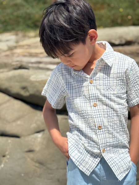 Newport Woven Shirt (Chambray/cream plaid)