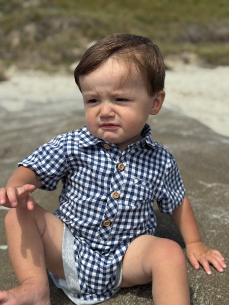 Helford Woven Onesie (Navy/White plaid)