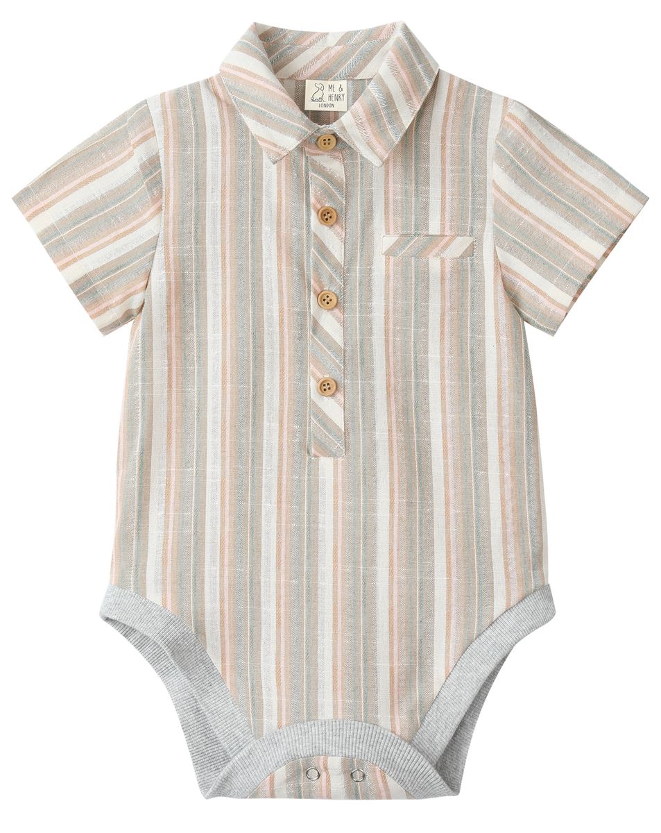 Helford Woven Onesie (Peach multi stripe)