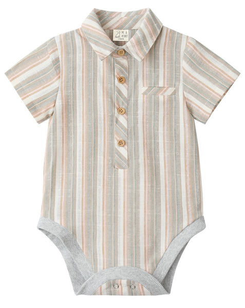 Helford Woven Onesie (Peach multi stripe)