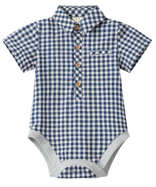 Helford Woven Onesie (Navy/White plaid)