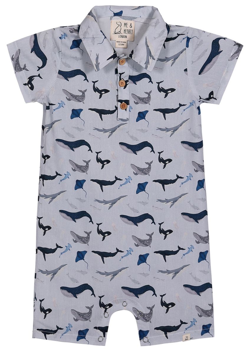 Molokai Printed Woven Romper (Blue Whale Print)