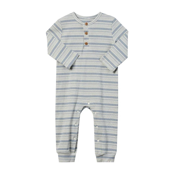 Mason Ribbed Henley Romper - China/Cream Stripe
