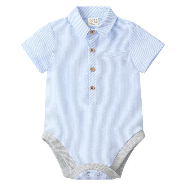 Helford Woven Onesie (Pale blue seersucker)