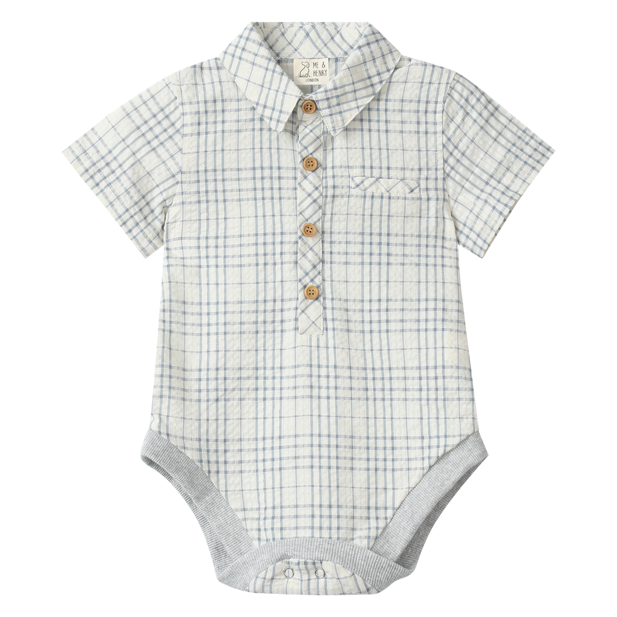 Helford Woven Onesie (Chambray/cream plaid)