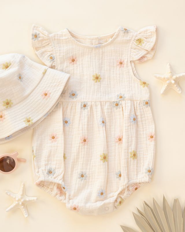 Amelia Romper Embroidered Daises