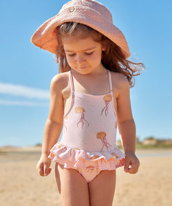 Organic Cottom Frill Swimsuit - Pink Jellyfish