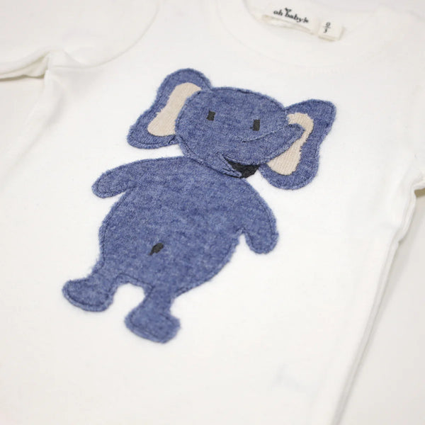 Long Sleeve Two Piece Set - Ragdoll Elephant Blue Heather Ribbed Knit - Cream
