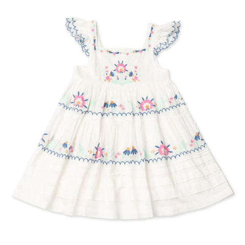 Nanette Dress - Pearl with Embroidery