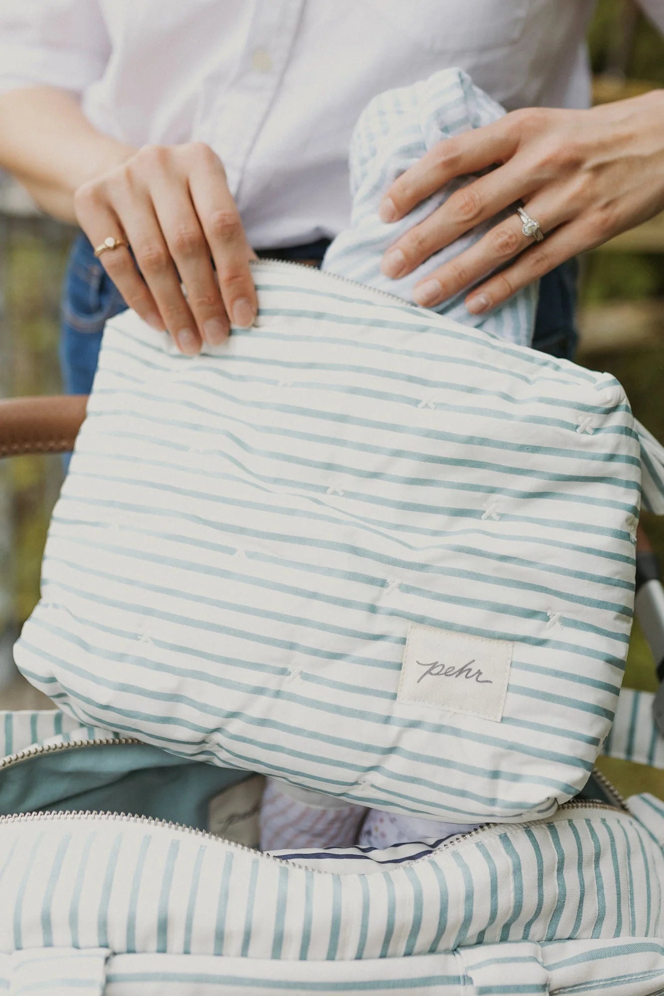 Medium On the Go Pouch - Stripes Away Deep Sea