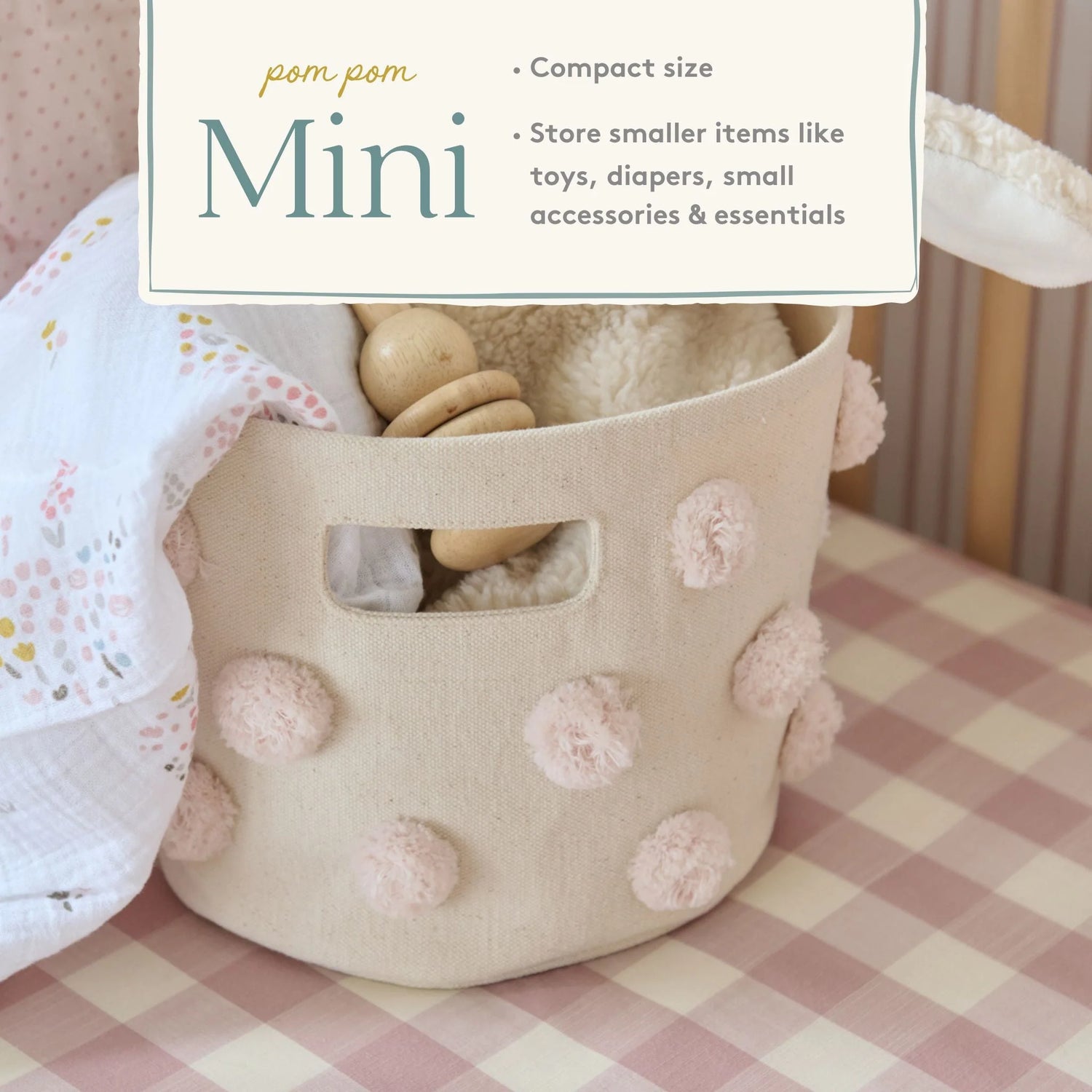 Mini Pom Pom Basket - Blush