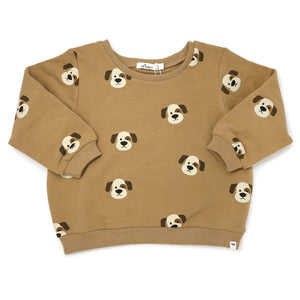 Brooklyn Boxy Sweatshirt with Puppy Faces Print - Caramel