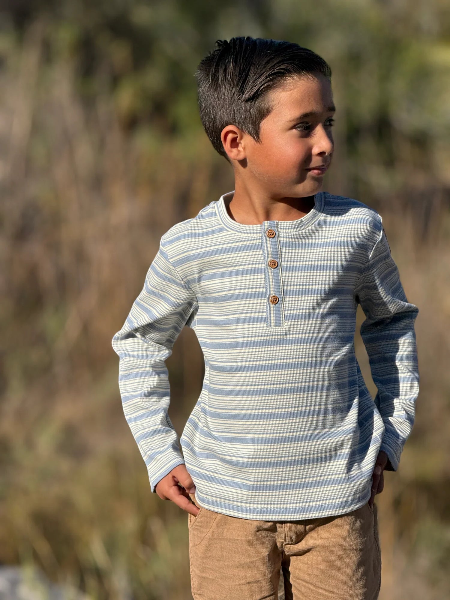 Adams Ribbed Henley - China/Cream Stripe