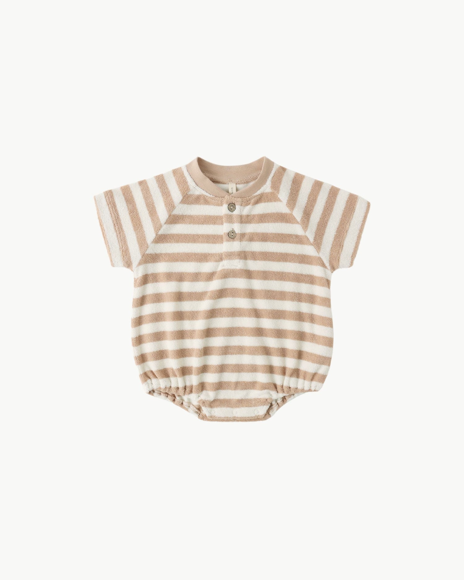 Terry Henley Romper (Latte Stripe)