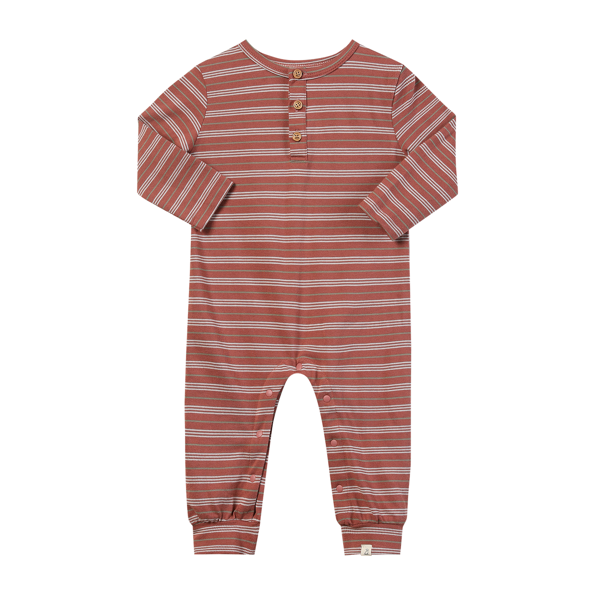 Mason Ribbed Henley Romper - Rust Pique