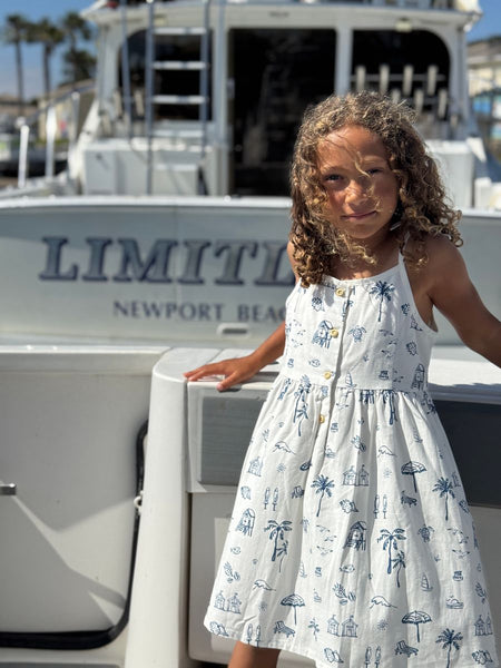 Marina Dress (Navy Beach Scene)