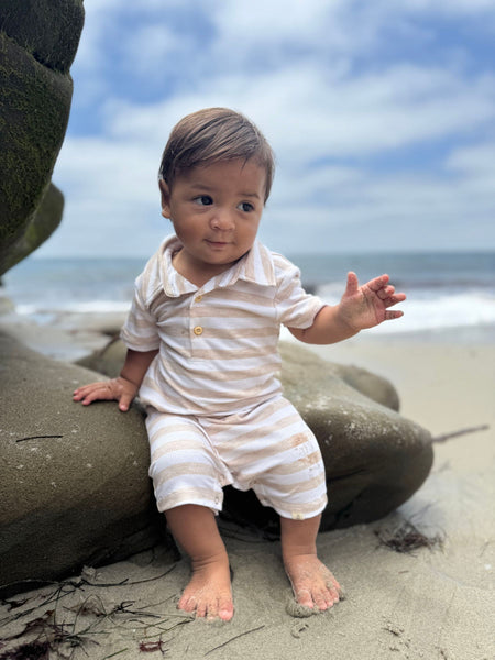 Drift Romper (Beige/white stripe)