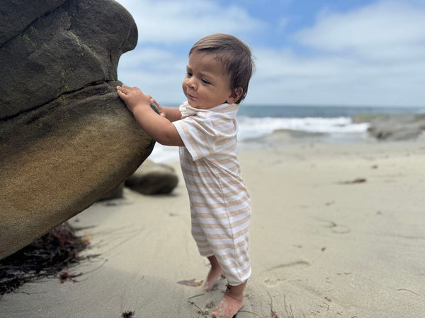 Drift Romper (Beige/white stripe)
