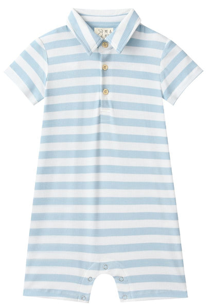 Drift Romper (Pale chambray/white stripe)