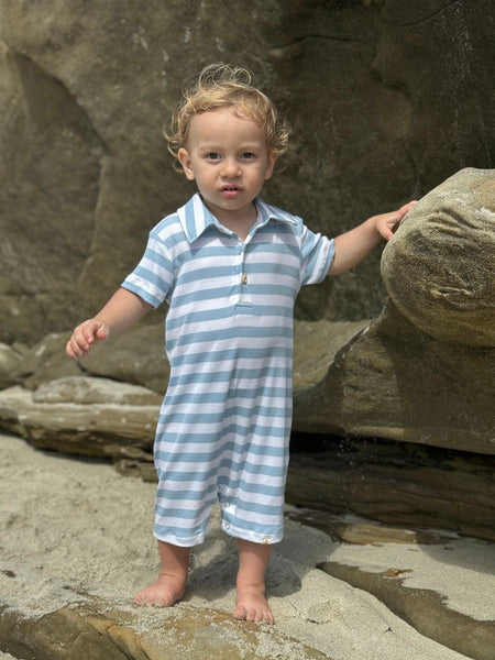 Drift Romper (Pale chambray/white stripe)