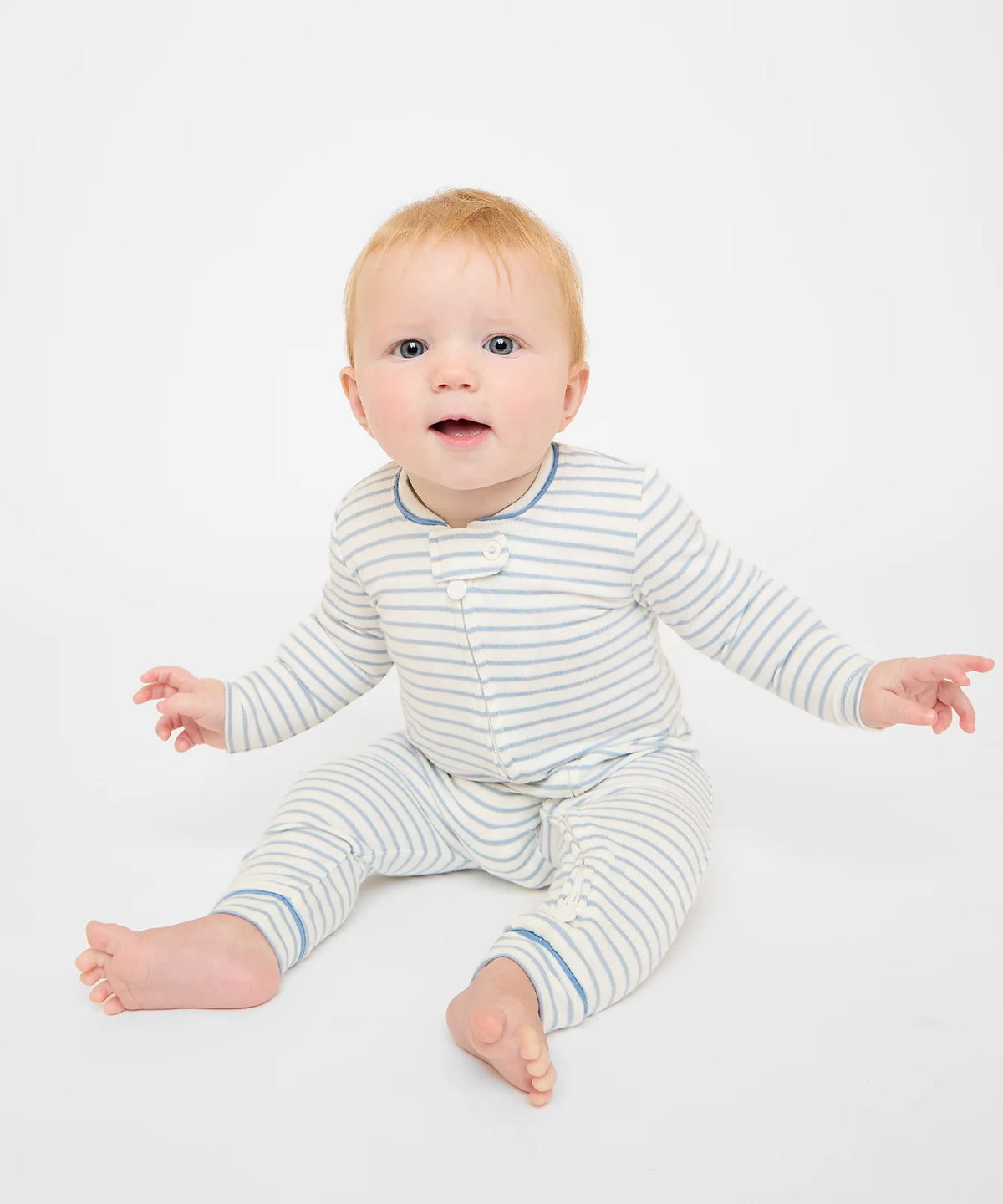 Ziggy Zip Romper (Dusty Blue Mini Stripe)