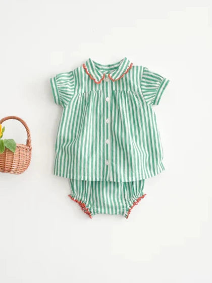 Kalinka Baby Blouse - Green Stripes