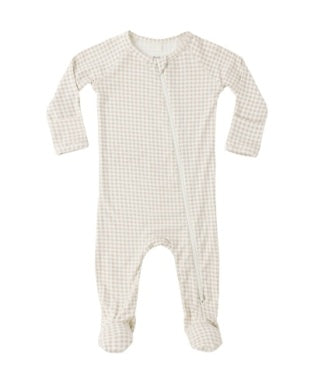 Bamboo Zip Footie Oat Gingham