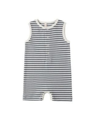 Ribbed Henley Romper (Ocean Stripe)