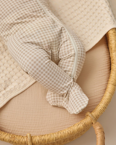 Bamboo Zip Footie Oat Gingham
