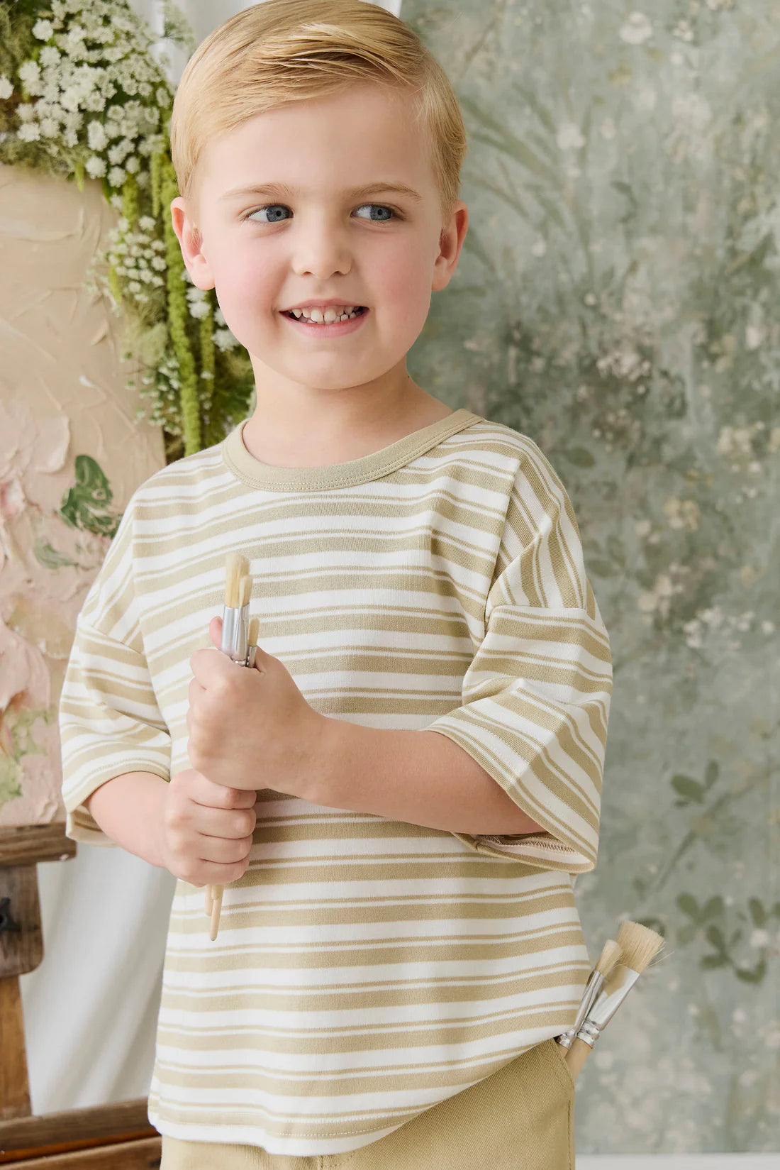 Pima Cotton Wesley Set - Double Stripe Hay/Cloud