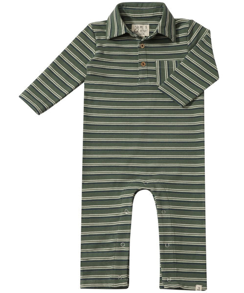 Kingston Polo Romper | Green Double Stripe
