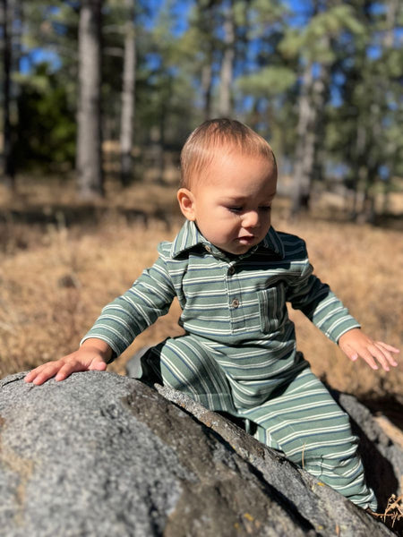 Kingston Polo Romper | Green Double Stripe