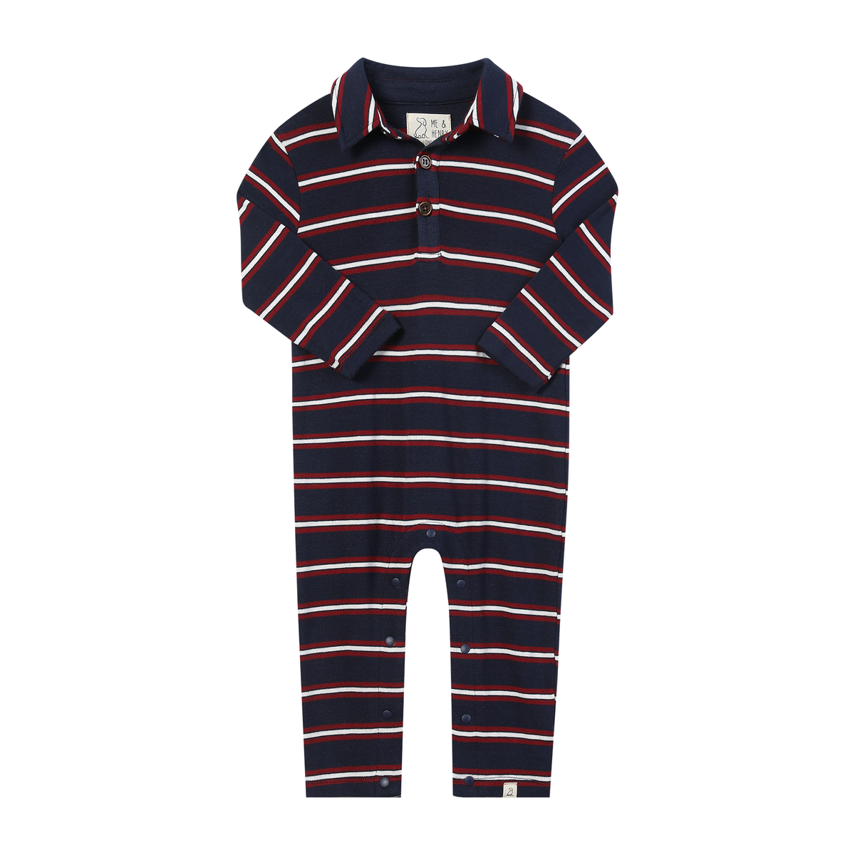 Kingston Polo Romper (Navy/Burgundy Stripe)