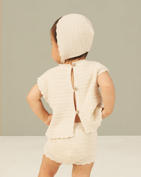 Scallop Knit Baby Set - Natural