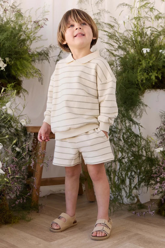Organic Cotton Jalen Short - Horizon Stripe Lichen/Cloud