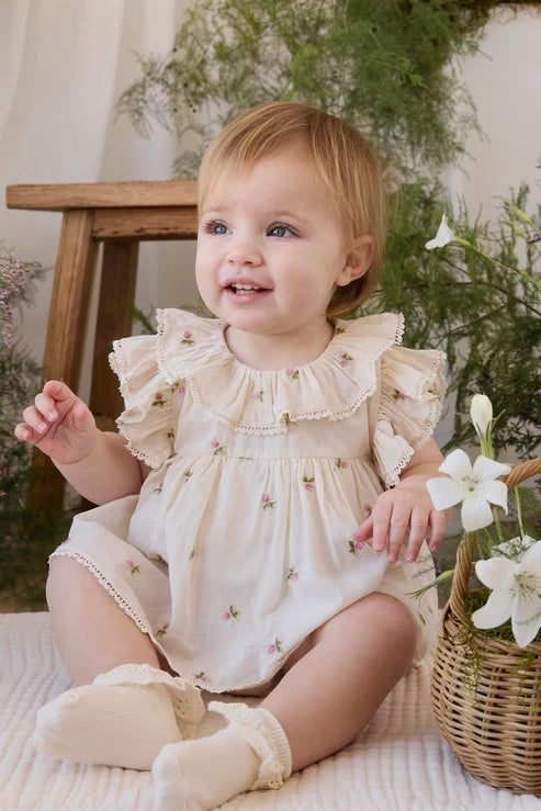Organic Cotton Frannie Playsuit - Rosebud Egret
