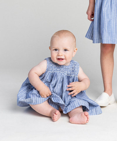 Nora Baby Dress - Chambray Stripe