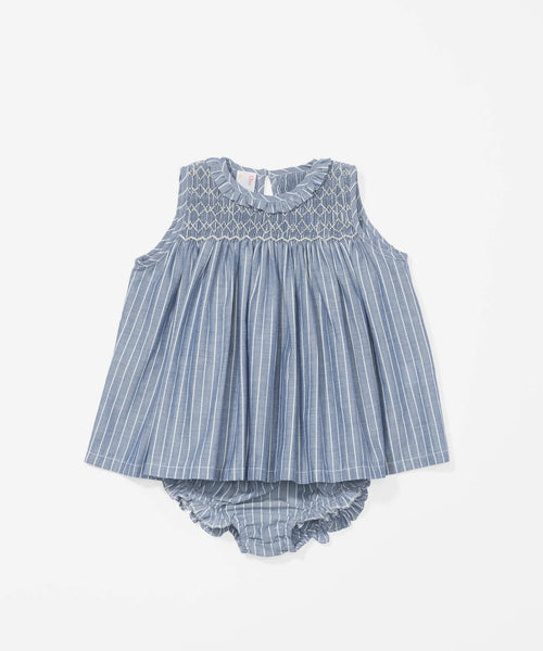 Nora Baby Dress - Chambray Stripe