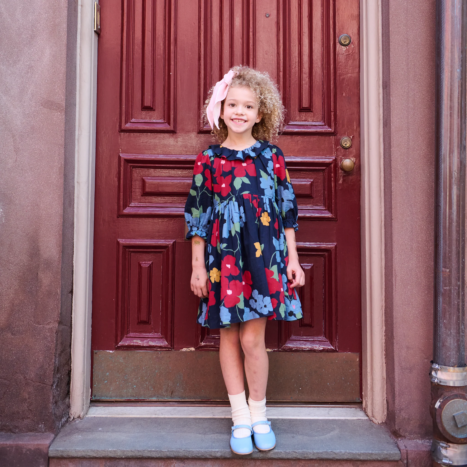 Amara Dress - Navy Hibiscus Floral