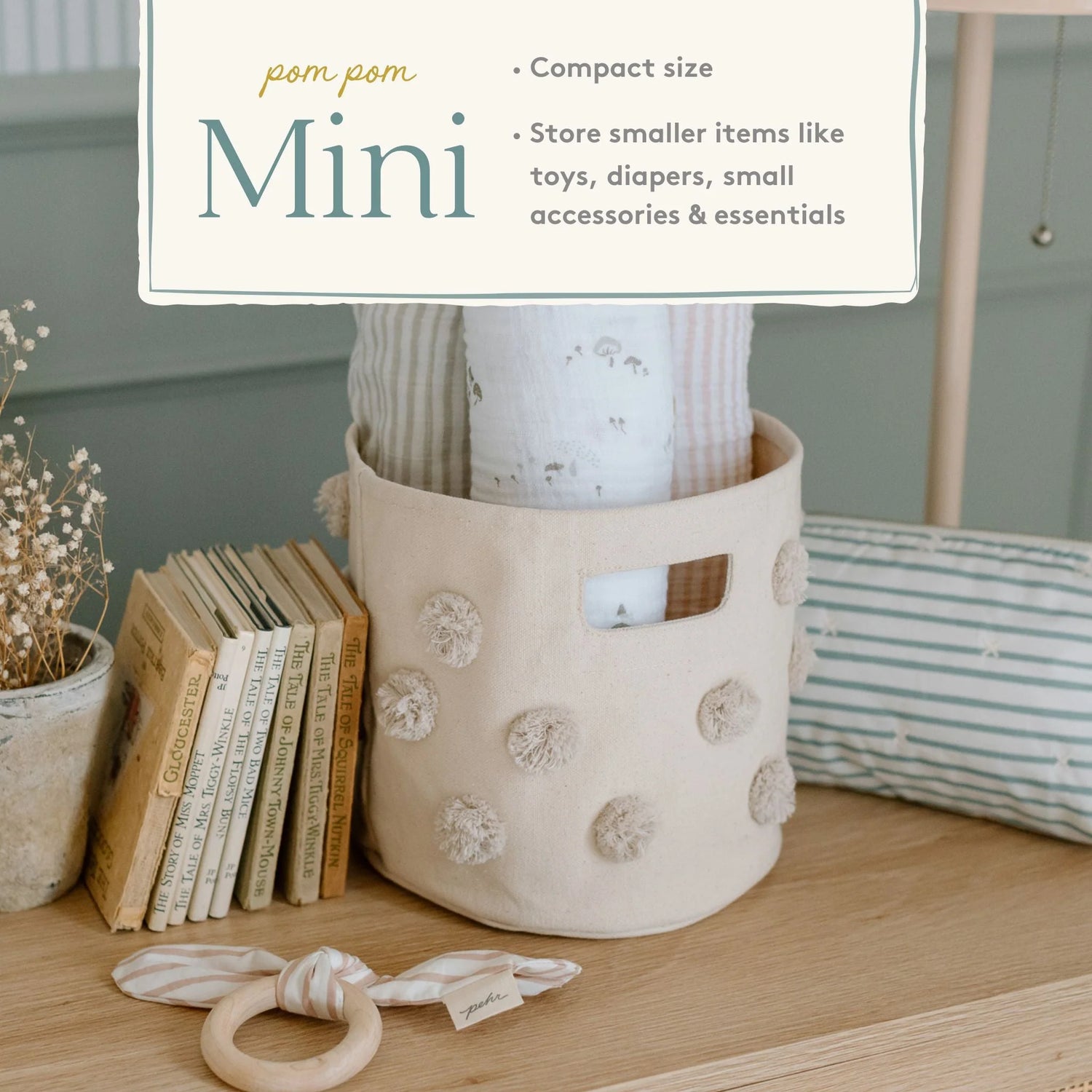 Mini Pom Pom Basket - Grey