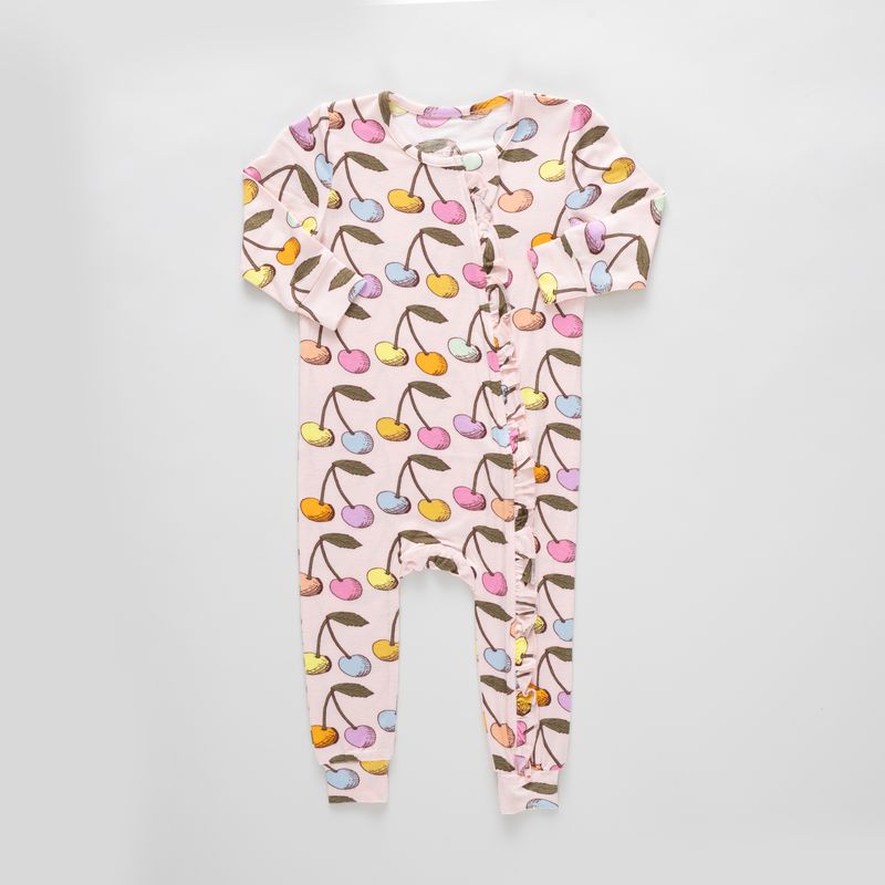 Baby Ruffle Bamboo Romper (Cloud Pink Cherry)
