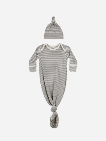 Knotted Baby Gown w/ Hat Set - Lagoon Micro Stripe