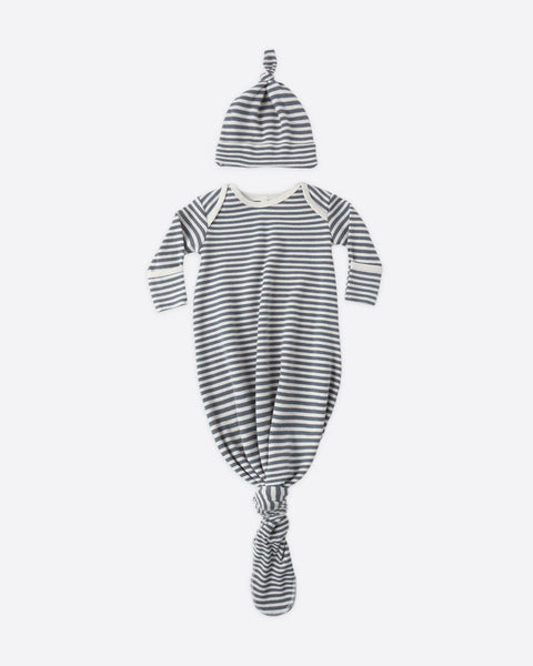 Knotted Baby Gown (Ocean Stripes)