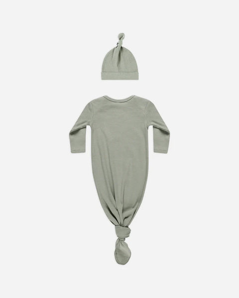 Knotted Baby Gown  + Hat - Basil