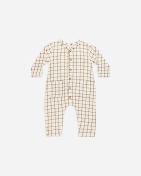 Pocketed Woven Jumpsuit - Cinnamon Plaid