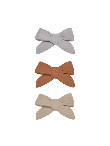 Bow with Clip, Set of 3 - Periwinkle, Clay, Oat