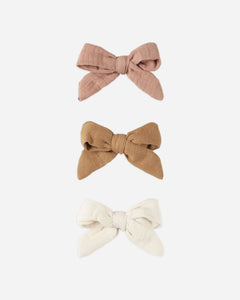 Bow with Clip, Set of 3 - Rose, Natural, Golden