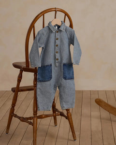 Collared Baby Jumpsuit - Light Washed Denim