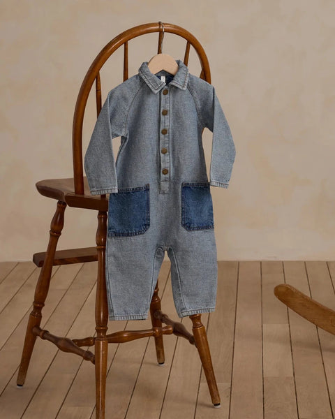 Collared Baby Jumpsuit - Light Washed Denim