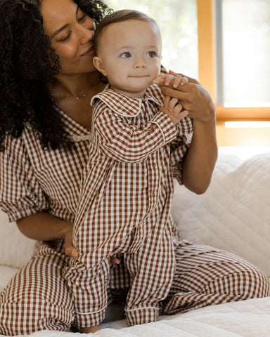 Baby Pajama Romper - Brick Gingham